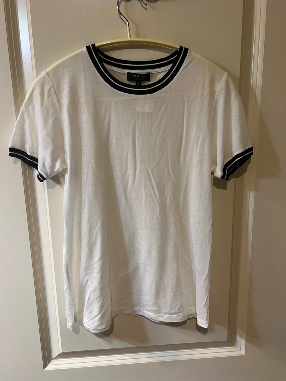 rag & bone White Short-Sleeve Ringer Tee with Black Trim H 74